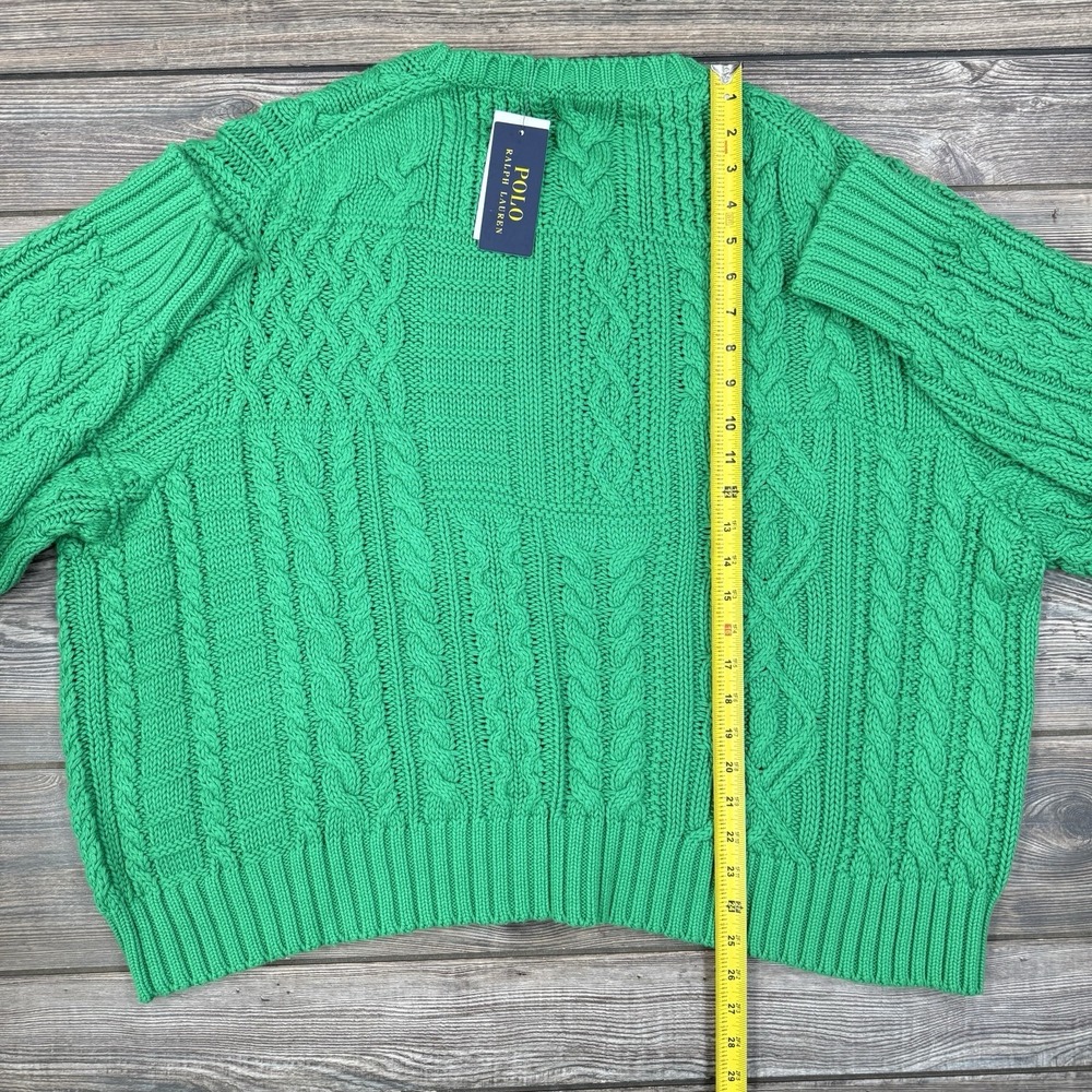Polo Ralph Lauren Womens Aran Knit Cotton American Flag Sweater Green SZ XXL NEW - Picture 9 of 11